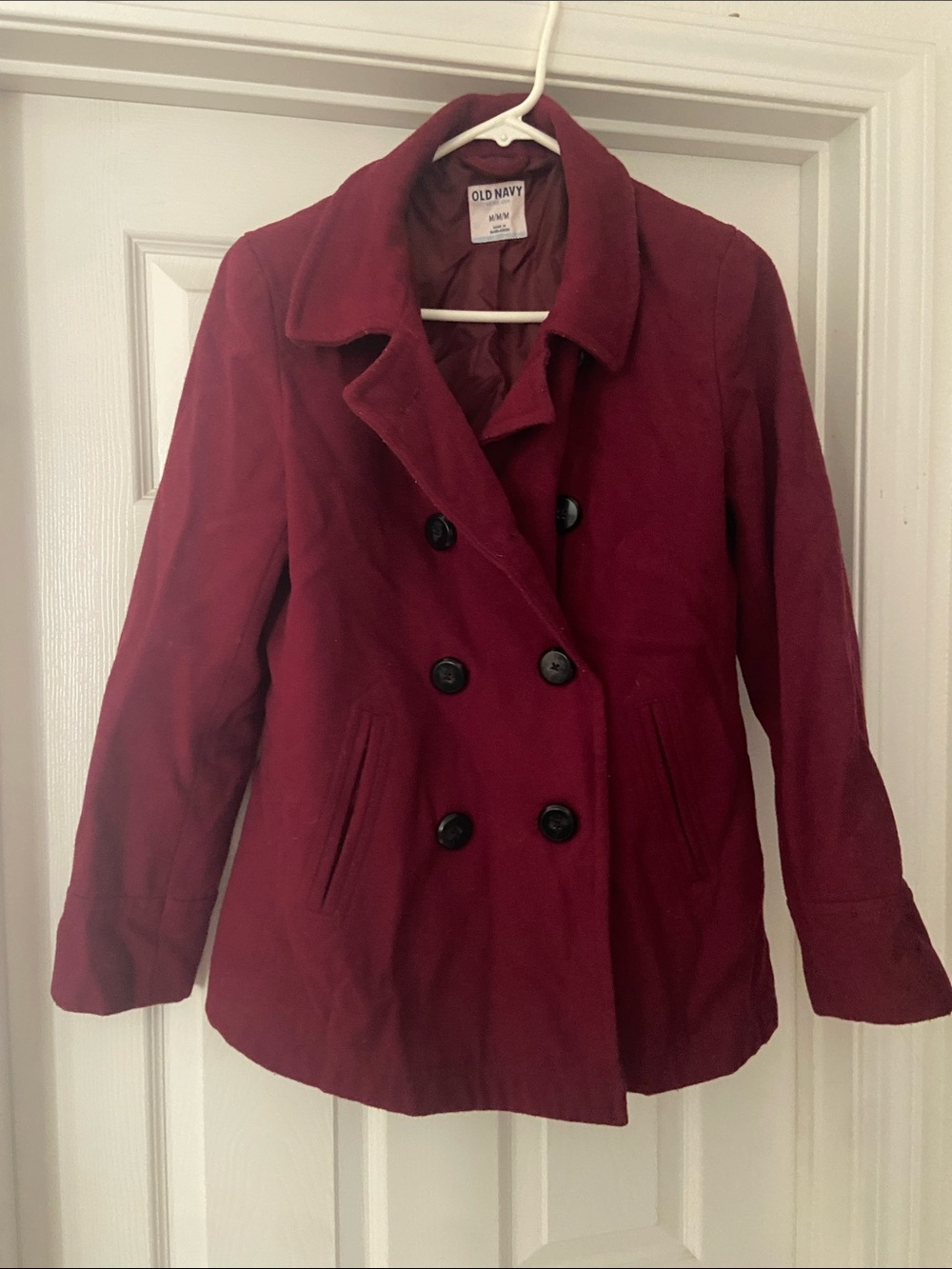Old Navy Women's Wine-Red Double-Breasted Peacoat